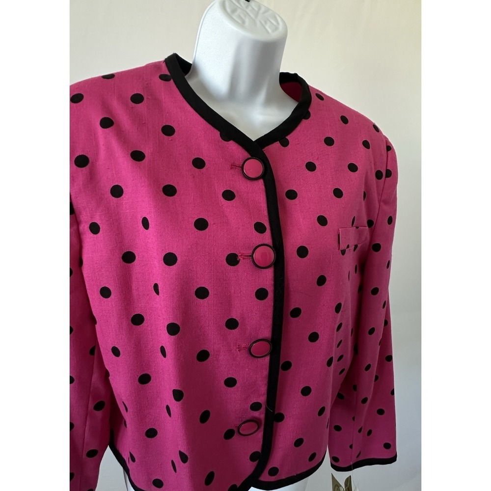 NWT 80s VTG Women's Sz: 14 Gilmor Pink Black Polka Dot Blazer - Picture 2 of 7